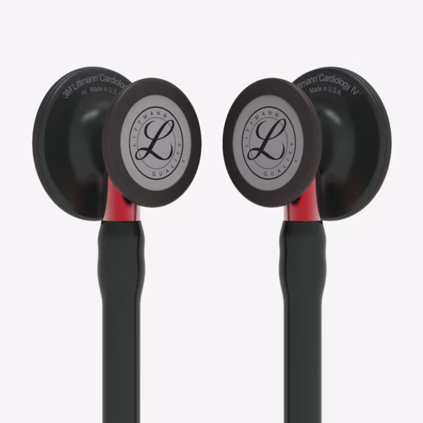 Cardiology IV Black Finish Chestpiece Black Tube Red Stem Black Headset 06